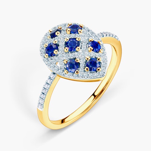 Pierścionek SAVICKI: dwukolorowe złoto, niebieskie szafiry, diamenty